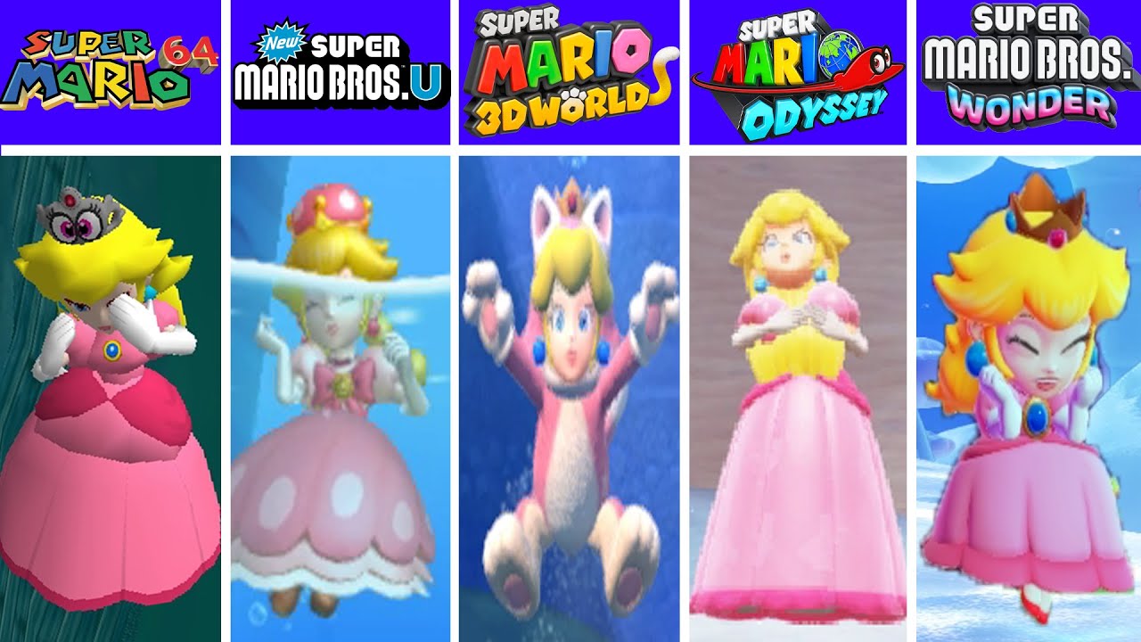 Evolution of Princess Peach in Water, Drowning Dying in Super Mario Games And Fan Mod (1985-2025)