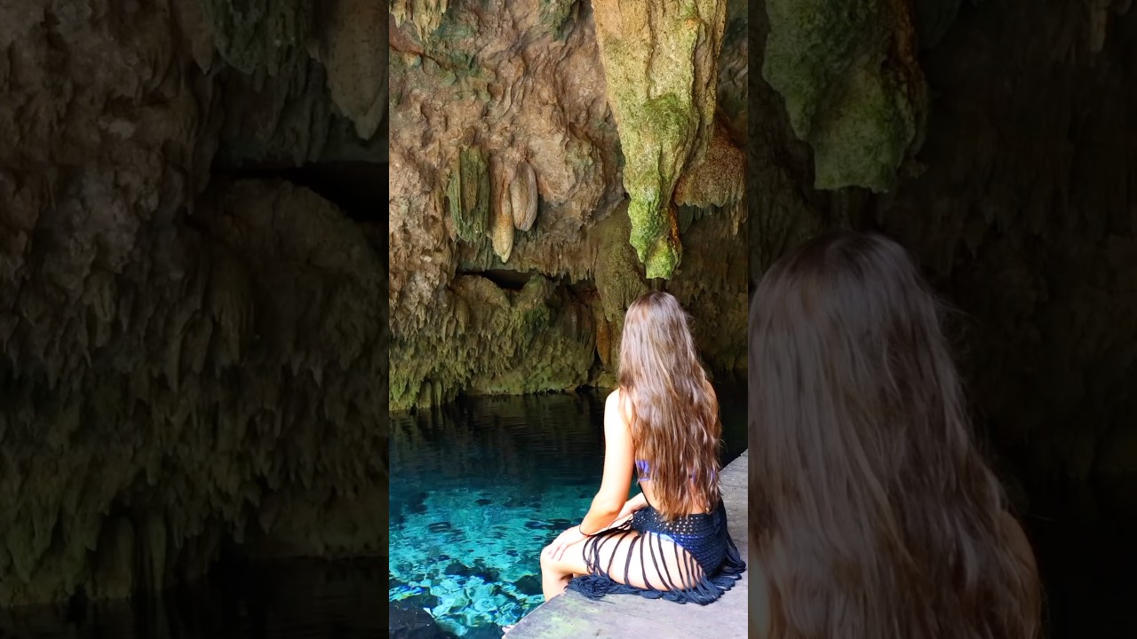 Exploring an underground cavern, would you swim in this jungle swimming hole? #explore #camping