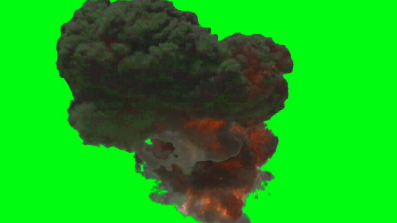explosion with strong smoke cloud - green screen effect