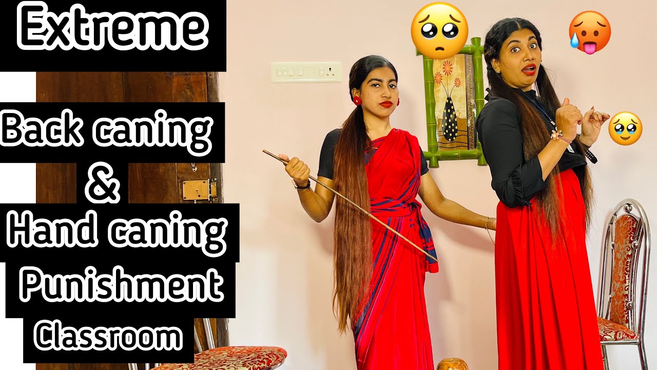 Extreme  back caning and hand caning classroom punishment/idiot siblings group/hard caning/back slap