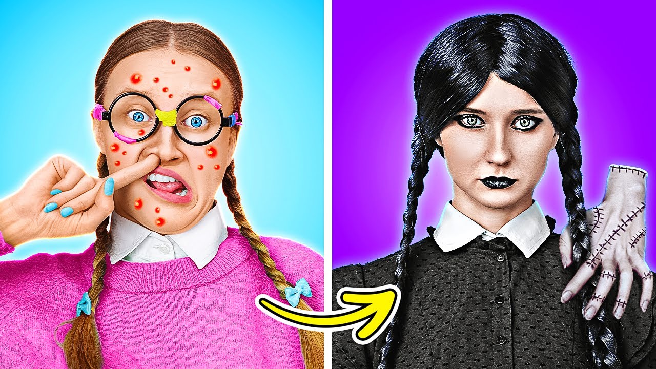 EZİKTİM, WEDNESDAY'e Dönüştüm! TikTok Gereçleriyle Çılgınca Dönüşüm La La Dünya Emoji