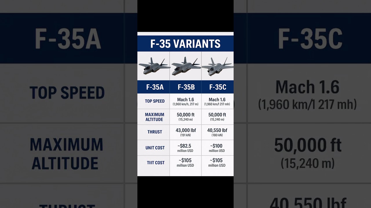 F-35A vs F-35B vs F-35C | Stealth Jet Comparison of All Variants #F35 #StealthJet #FighterJet