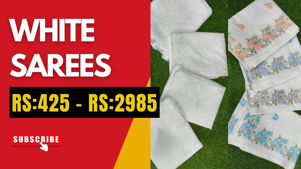 F888 | White Sarees ❤️| 30 Designs | Cutwork-Applique-Embroidery | Cotton-SoftSilk-NetKota-SilkyKota