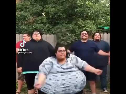 fat lady use stomach for a couch