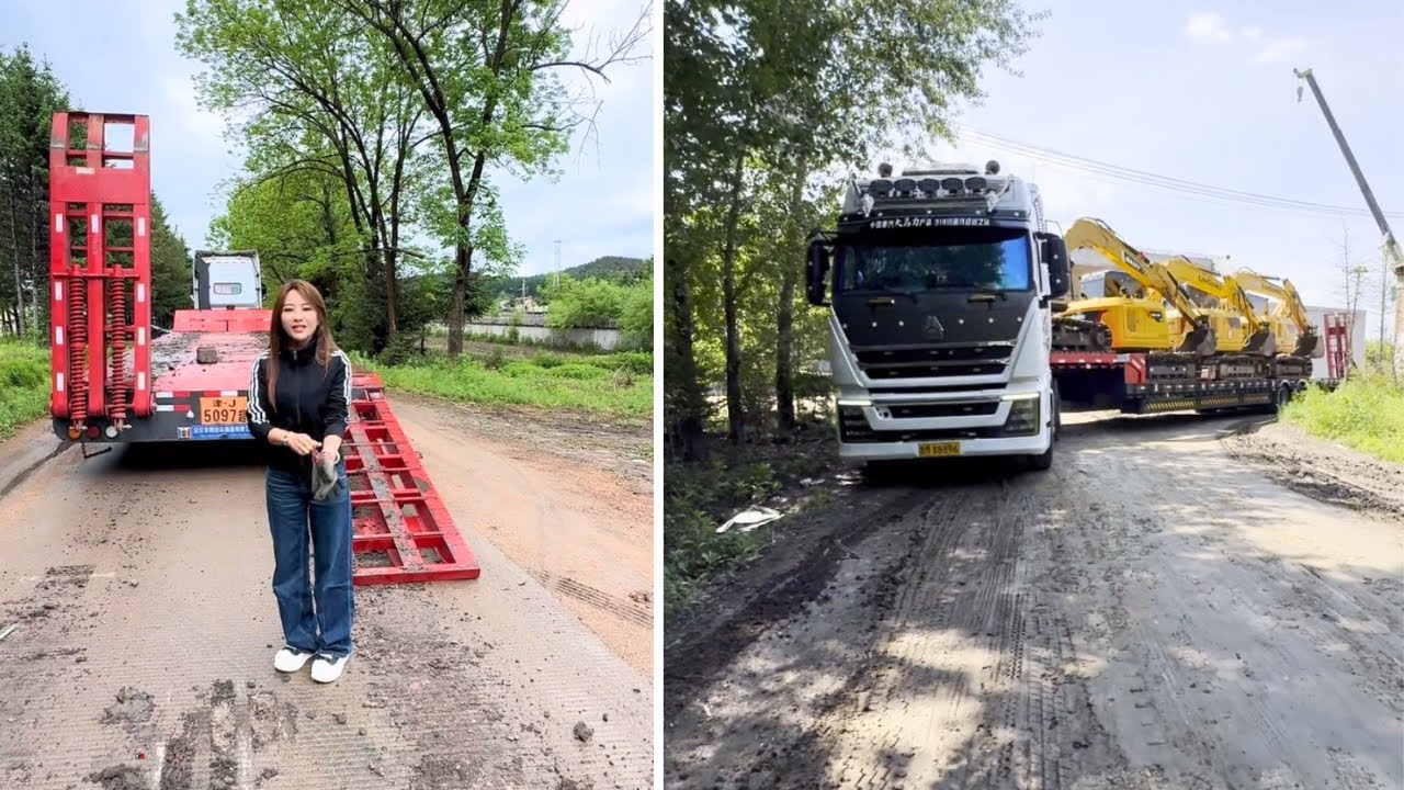 Female Truck Driver Miao Jie Loads and Transports Multiple Excavators to Their Destination