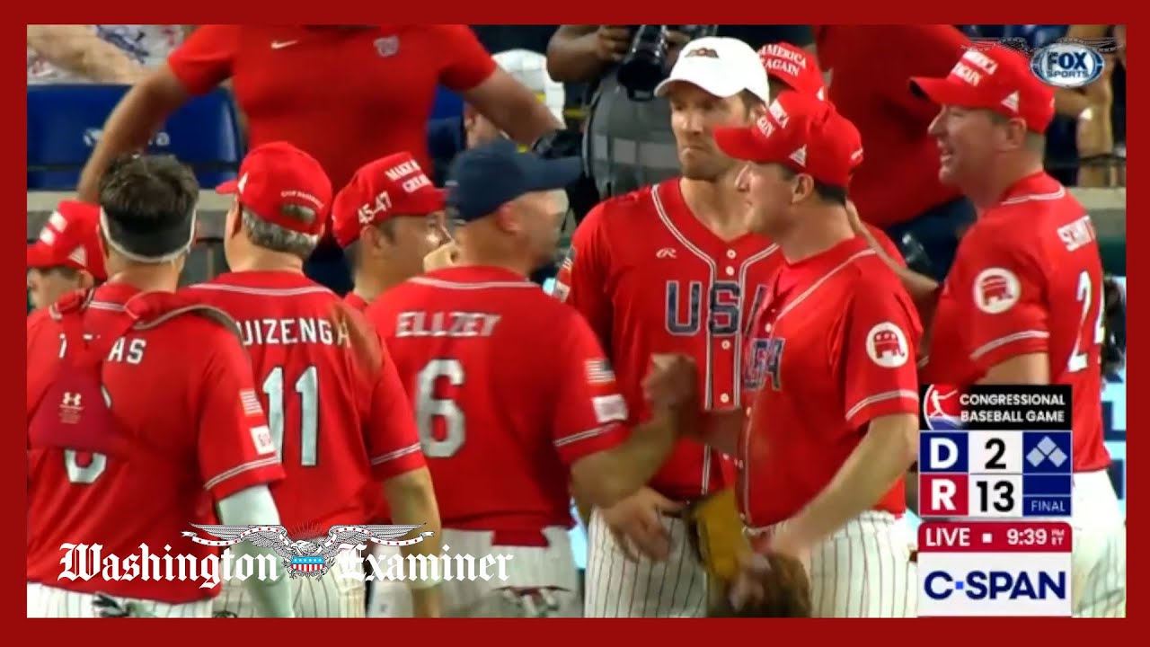 Final out from GOP defeating Democrats 13-2 for fifth consecutive Congressional Baseball Game