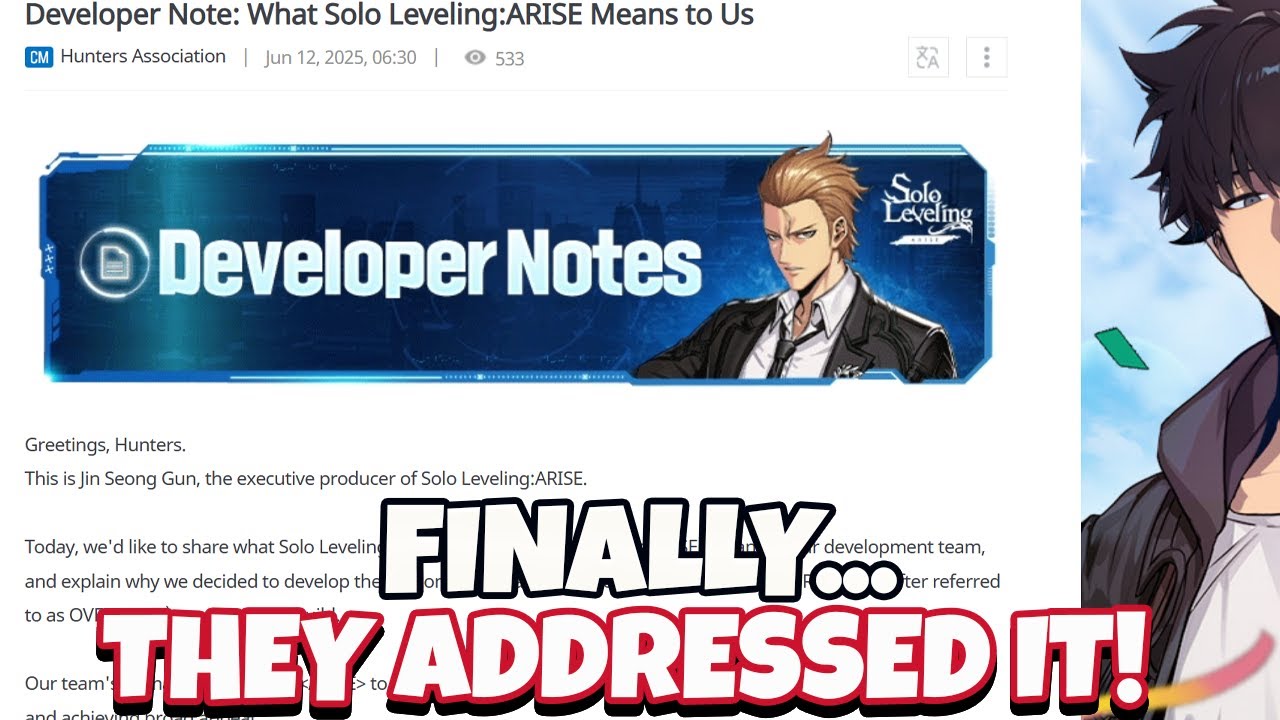 FINALLY... THE DEVS ADDRESSED ARISE VS OVERDRIVE! GOOD NEWS?! [Solo Leveling: Arise]