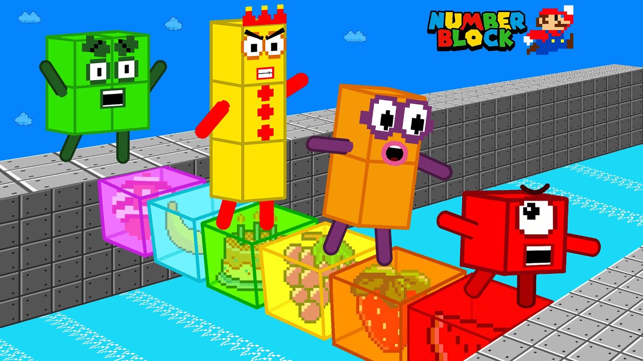 Finish the pattern? Numberblocks crossing FRUIT SALAD bridge Super Mario Bros. | Game Animation