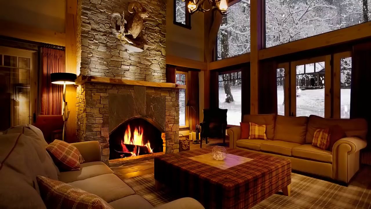 Fireplace Fire and Snow Landscape - Wood fire - Chalet