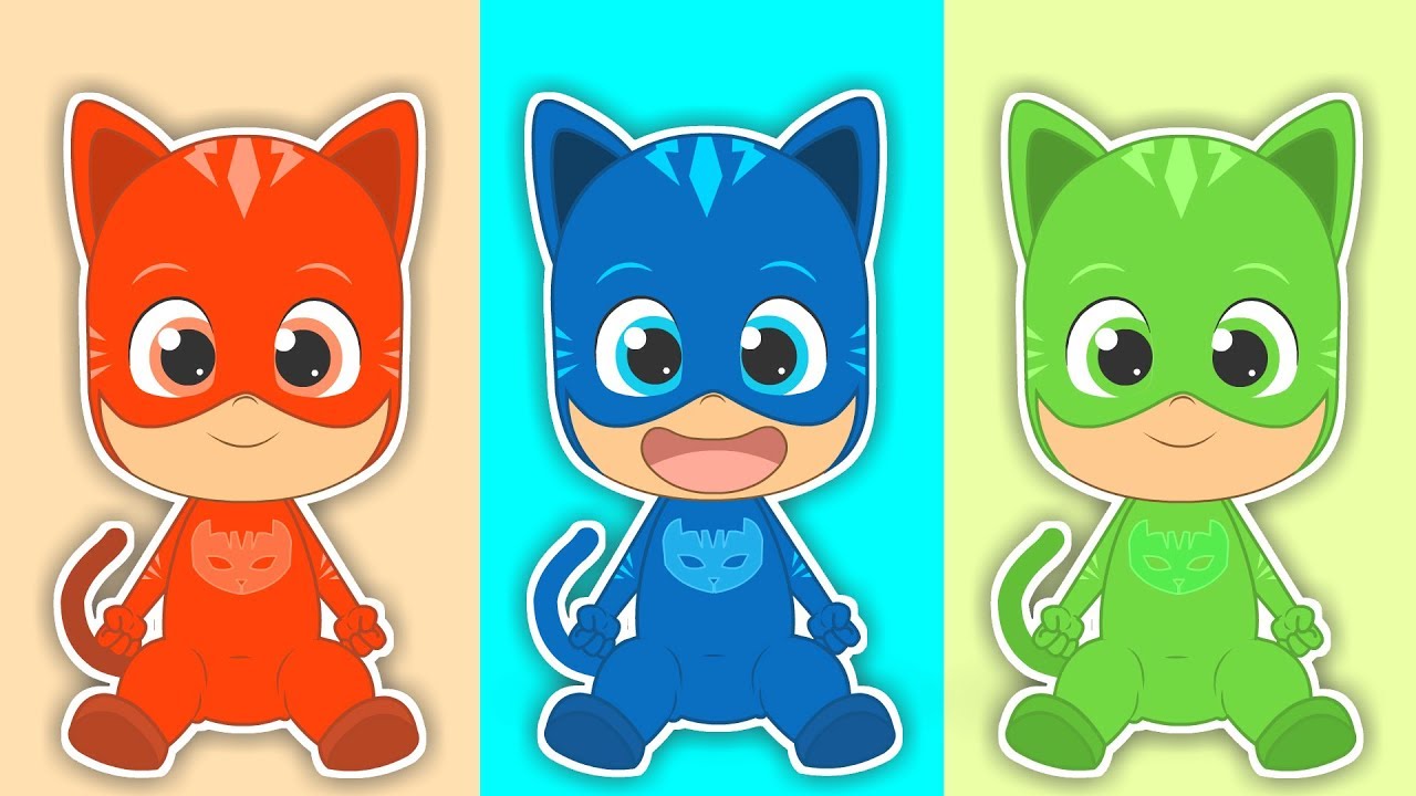 Five Little Babies with Colorful Catboy | Songs for children with PJ Masks | Learn Singing