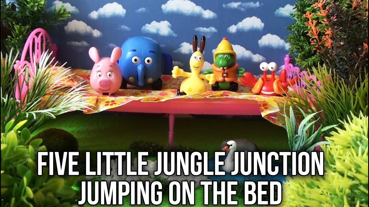 Five Little Jungle Junction Jumping on the Bed Nursery Rhyme For Kids | Zooter Ellyvan Taxicrab