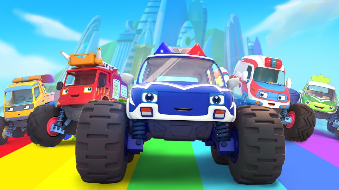 Five Little Monster Trucks Song | Learning Vehicles | Kids Song | BabyBus