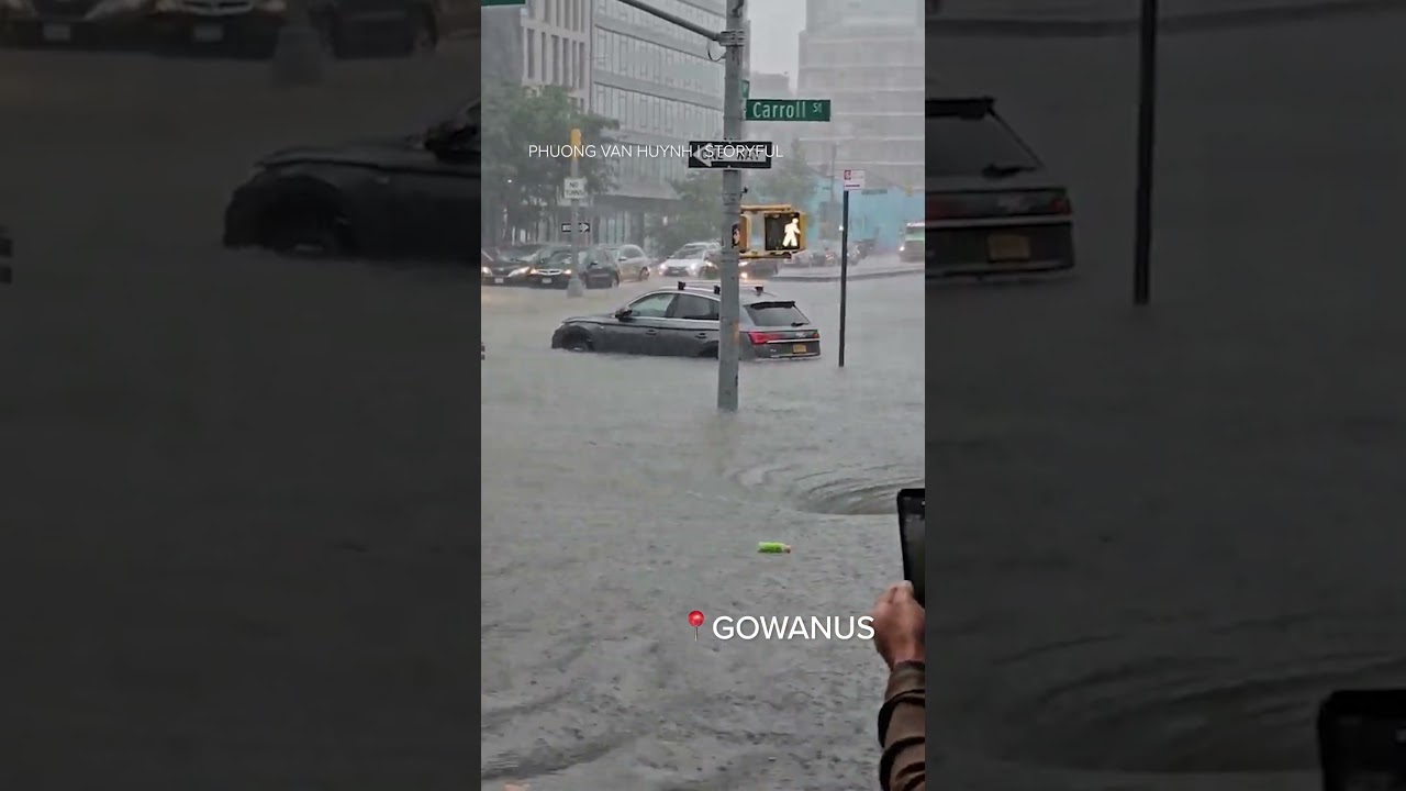 Floodwaters create whirlpool in Gowanus, Brooklyn