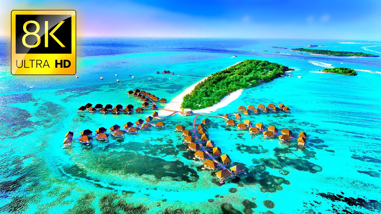 Fly Away to MALDIVES in 8K ULTRA HD - Best Tropical Island Tour with Relaxing Music and Ocean Sounds