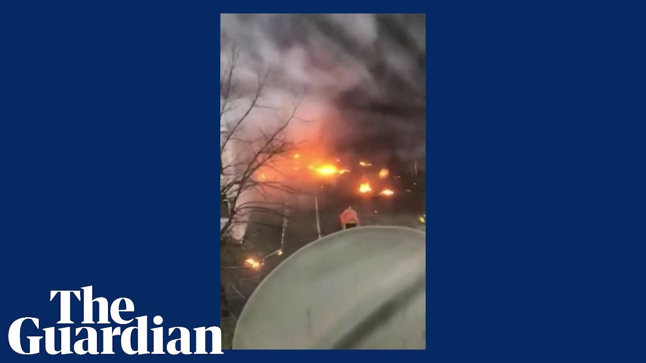 Footage shows immediate aftermath of fatal helicopter crash in Brovary, Ukraine