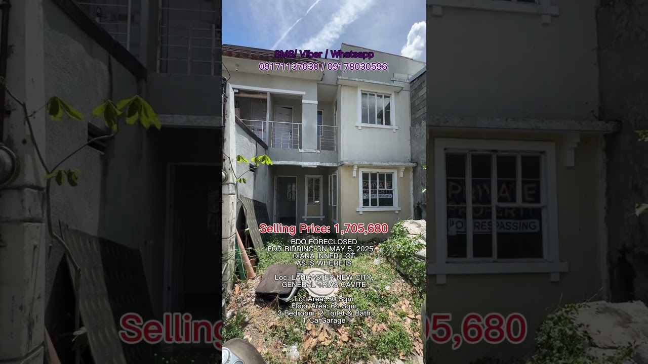 Foreclosed Diana Inner Lot in Lancaster New City Cavite! 3BR, 2TB, 1-Car Garage for ₱1.7M Only!