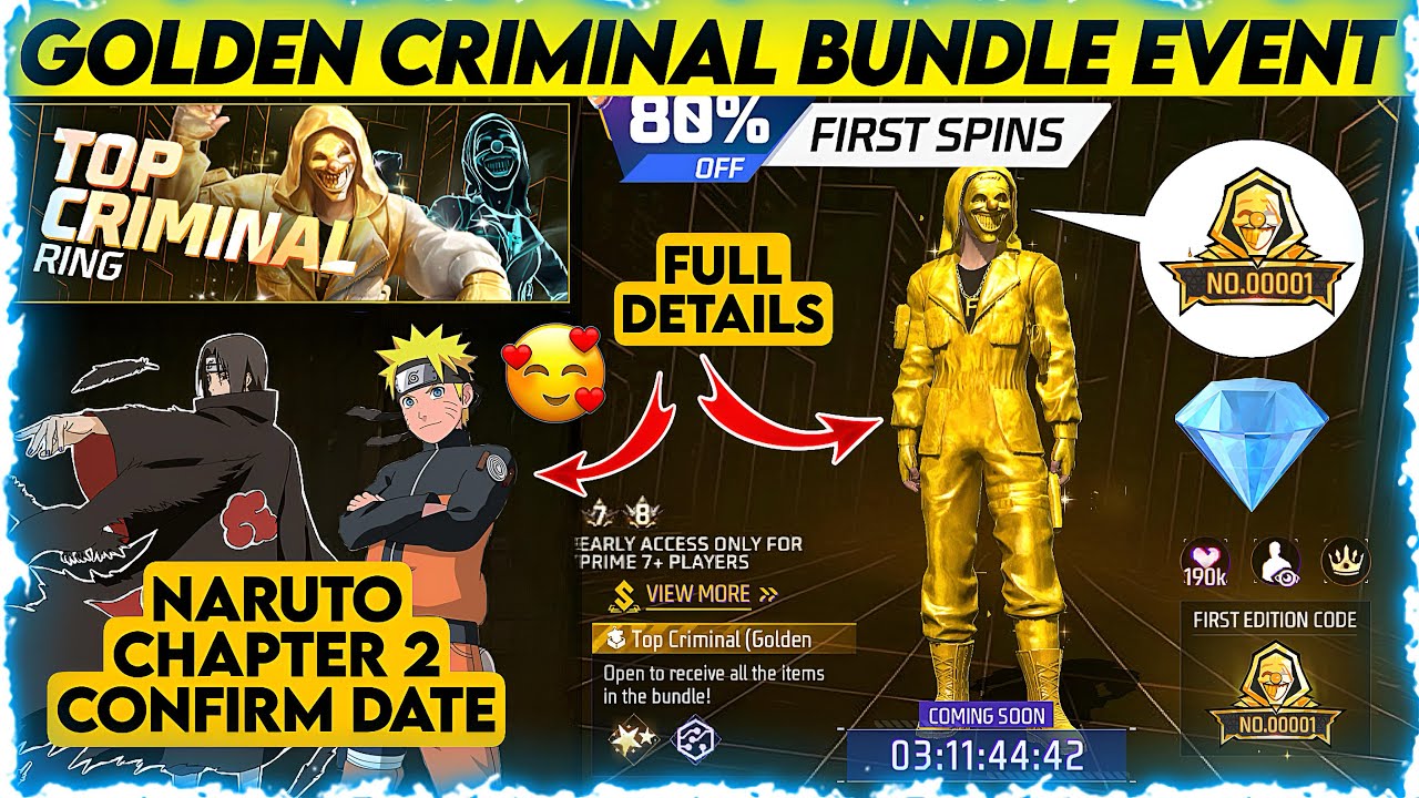 FREE FIRE GOLDEN CRIMINAL BUNDLE EVENT | NARUTO SHIPPUDEN COLLABORATION CHAPTER 2 CONFIRM DATE