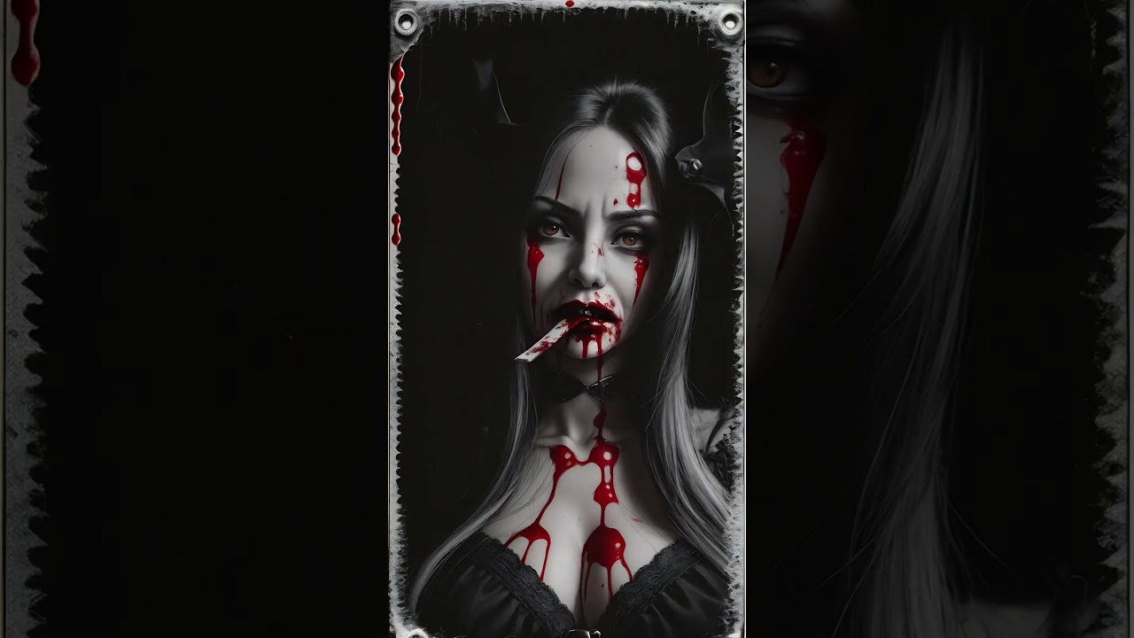 Free Stock Videos - AI animation - vampire woman with blood on her mouth