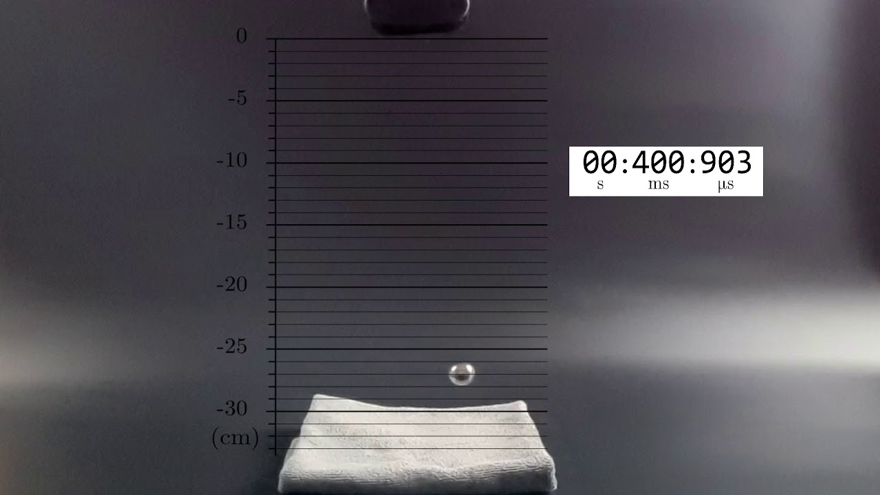 Free-fall motion with scale and timer (Slow Motion)