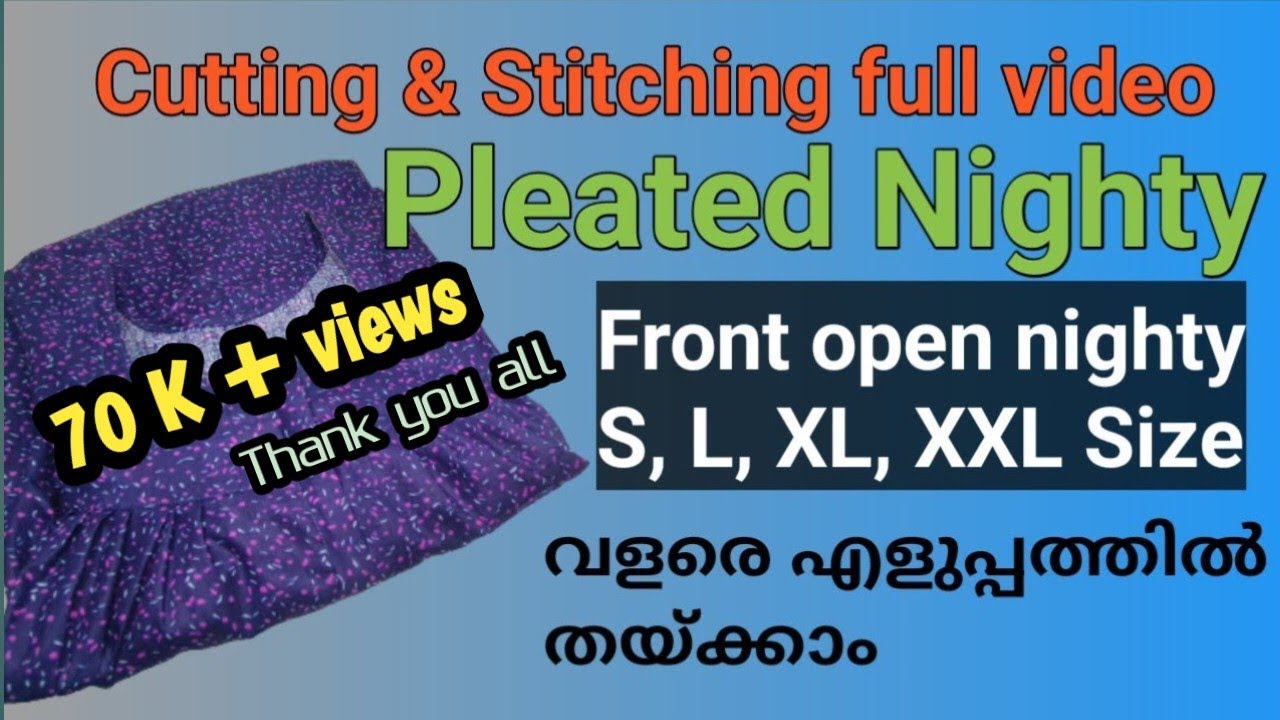 Front open pleated nighty S, L, XL, XXL size വളരെ എളുപ്പത്തിൽ തയ്ക്കാം