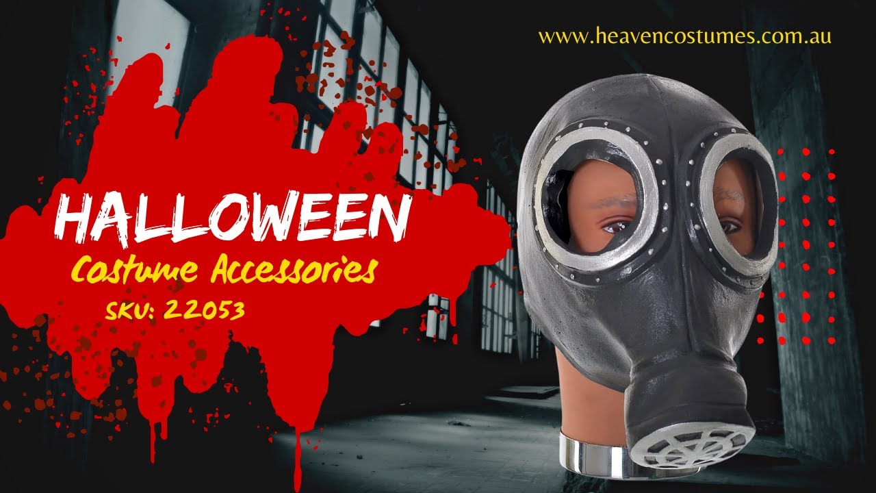 Full Head Rubber Latex Black Gas Mask Costume Accessory