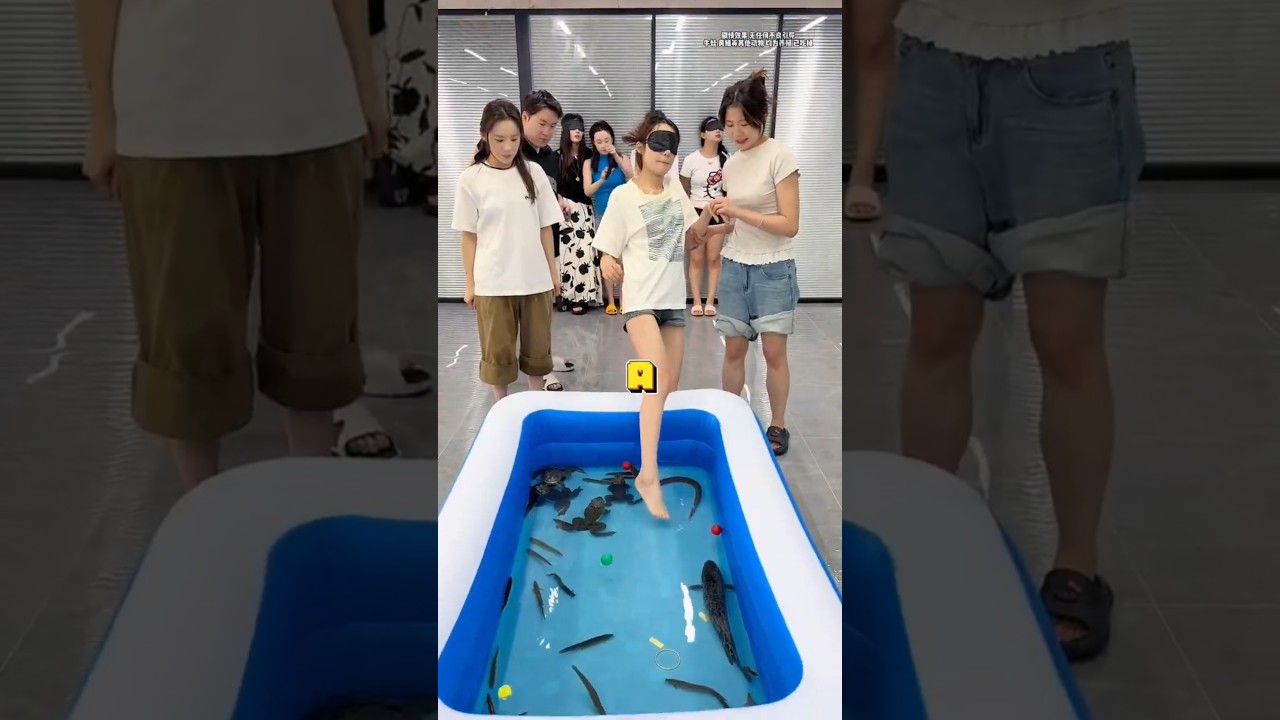 Game Time Blindfolded Pool Challenge: Scoop Fish, Frogs, and Gold!🧧🐠