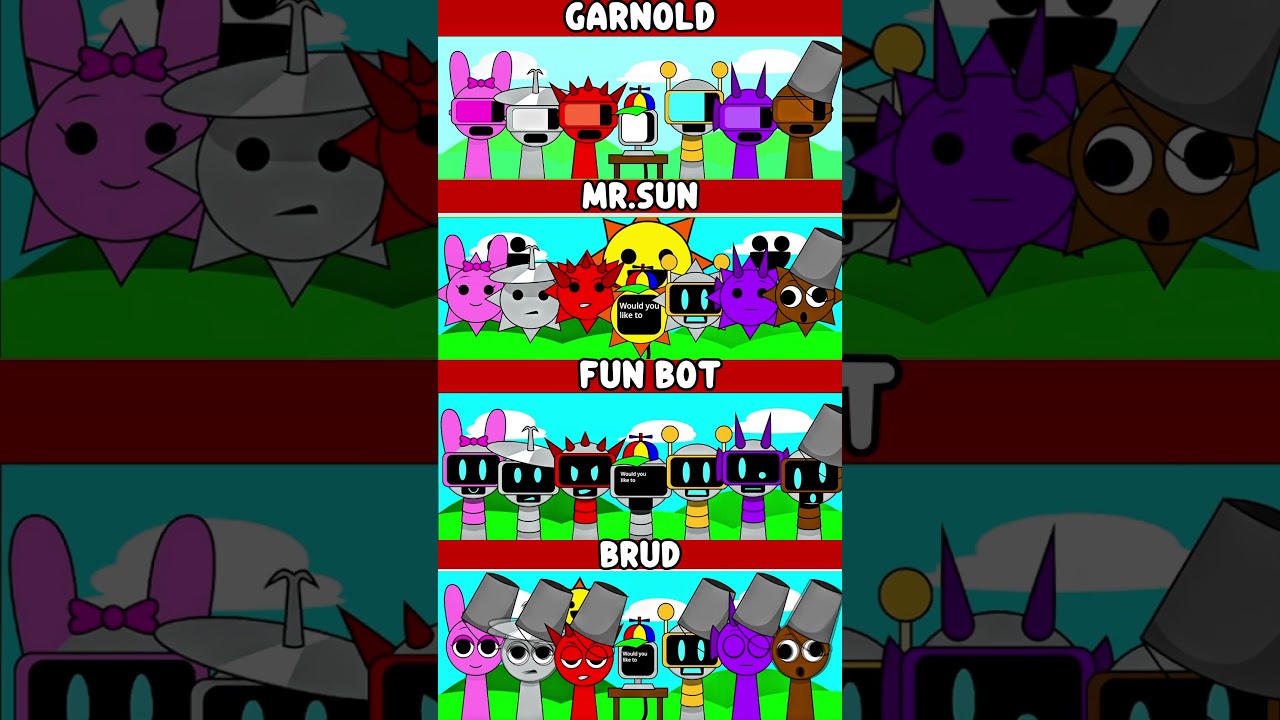 Garnold vs Mr.Sun vs Fun Bot vs Brud Incredibox Sprunki MIX VERSION #sprunki #garnold #mrsun