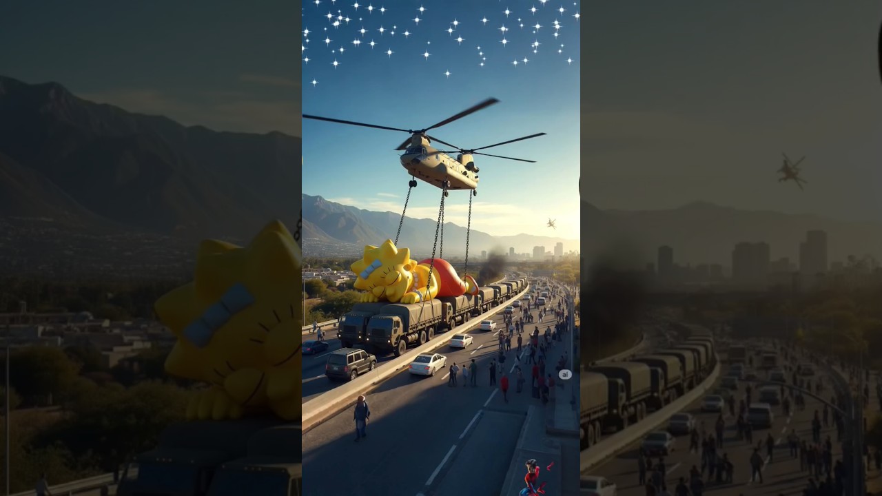 Giant Simpson family evacuated by Giant in city helicopter #simpsons #thesimpsons #shorts