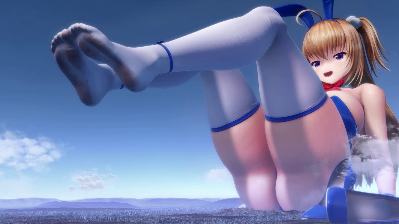 Giantess Bunny Sora (in knee-socks) has fun crushing cities
