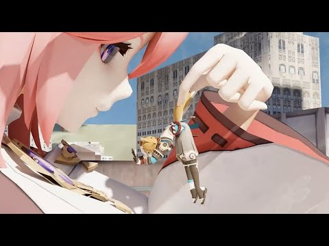 Giantess Growth Ecchi Yae Miko Plays With Boy Giantess Breast Expansion Giantess Animation