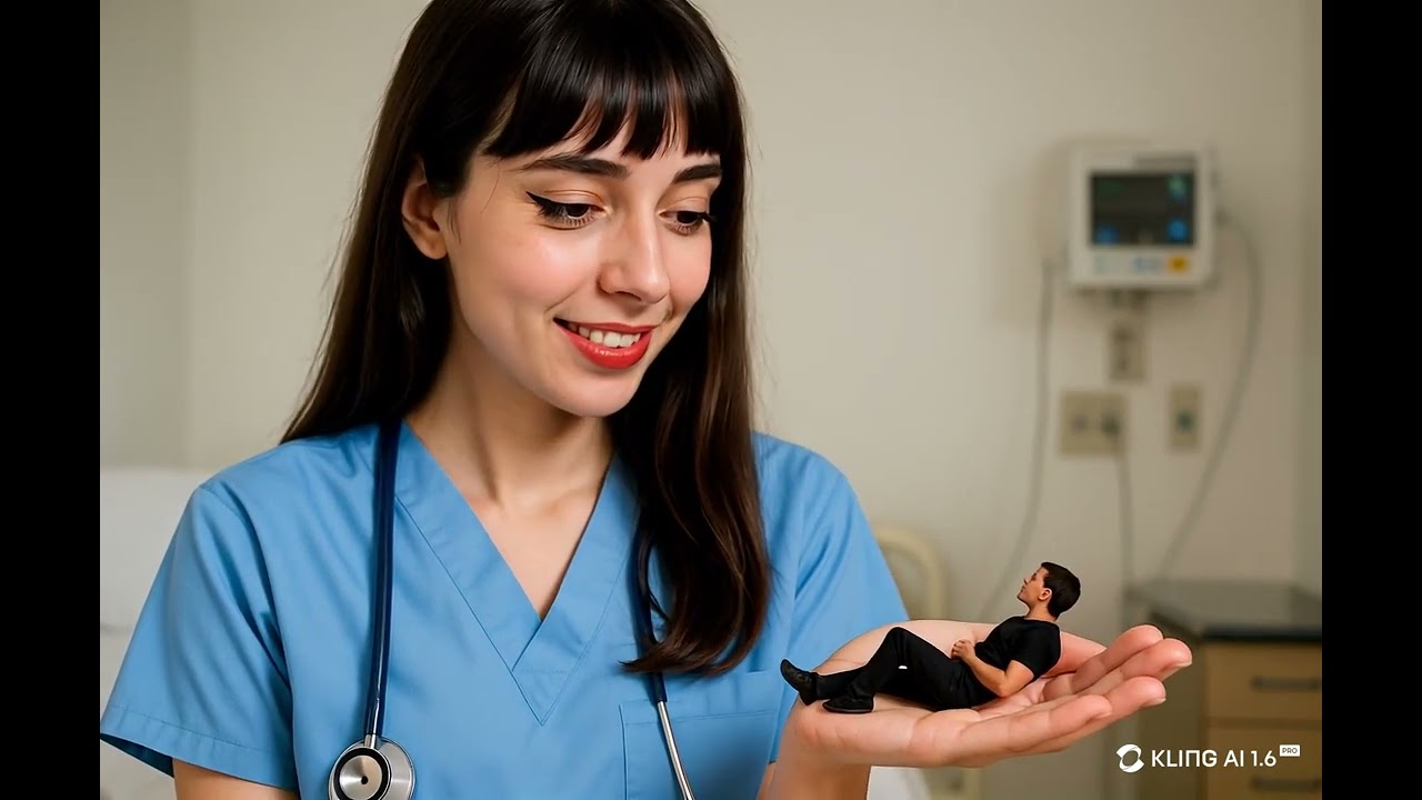 Giantess Nurse Kisses Man on Hand - AI
