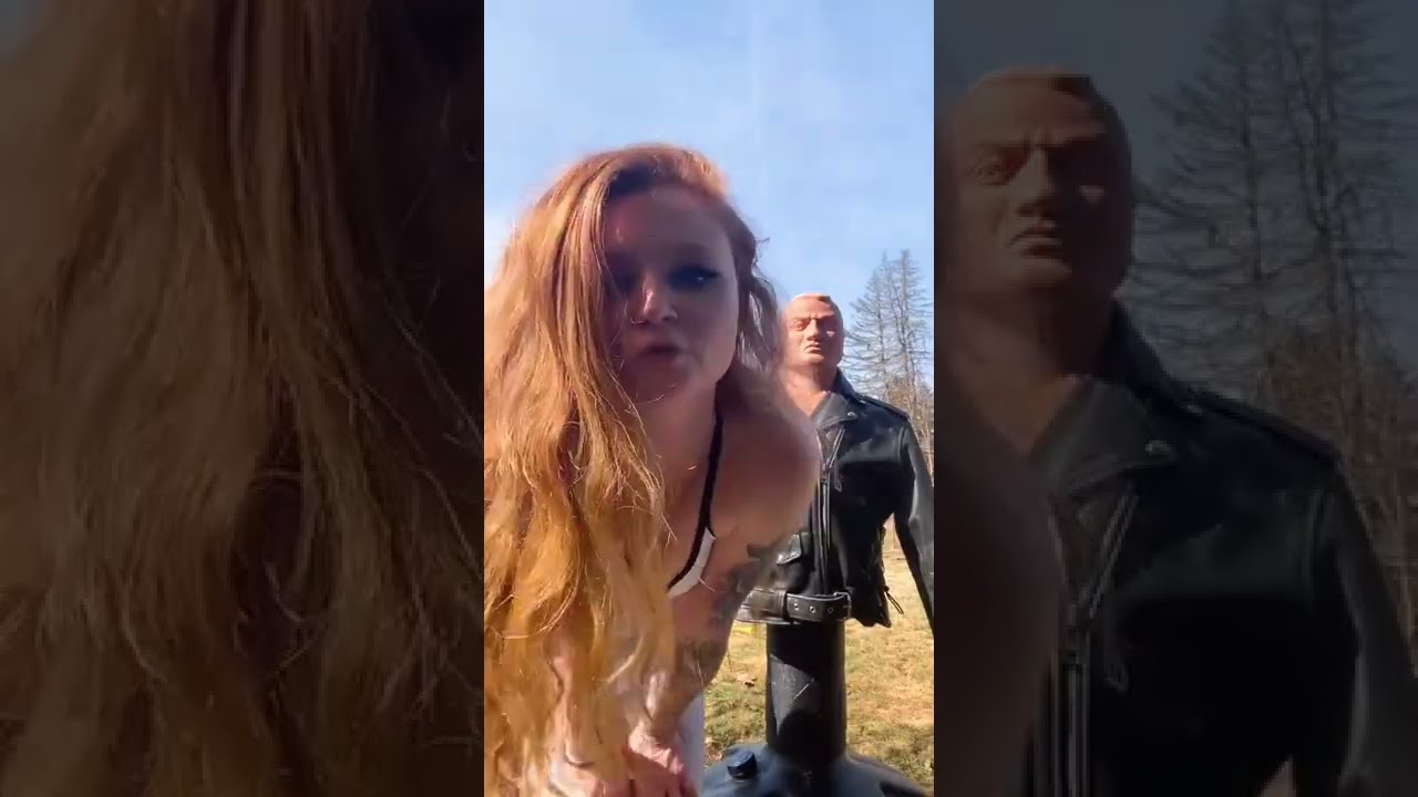 Girl beating boxing dummy in several different, but funny ways!