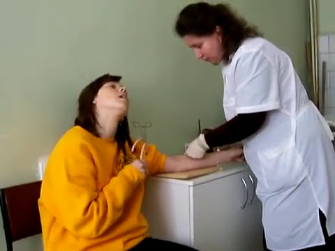 Girl passes out from giving blood.
