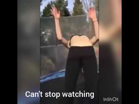 Girl pees on trampoline