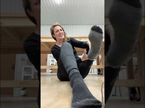 Girl shows feet after workout