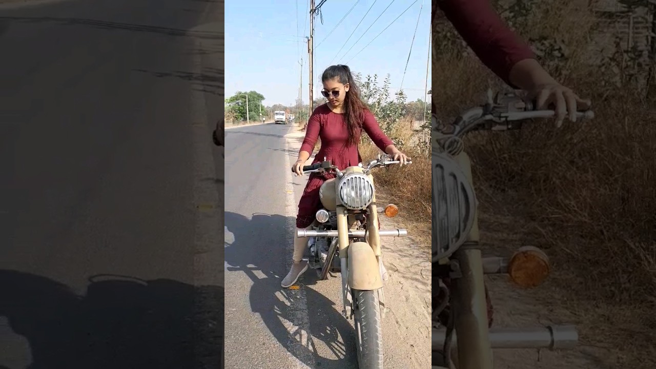 girl started bike with kick #royelenfield #viral #viralshorts