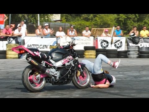 Girl Stunt Crash on Motorcycle