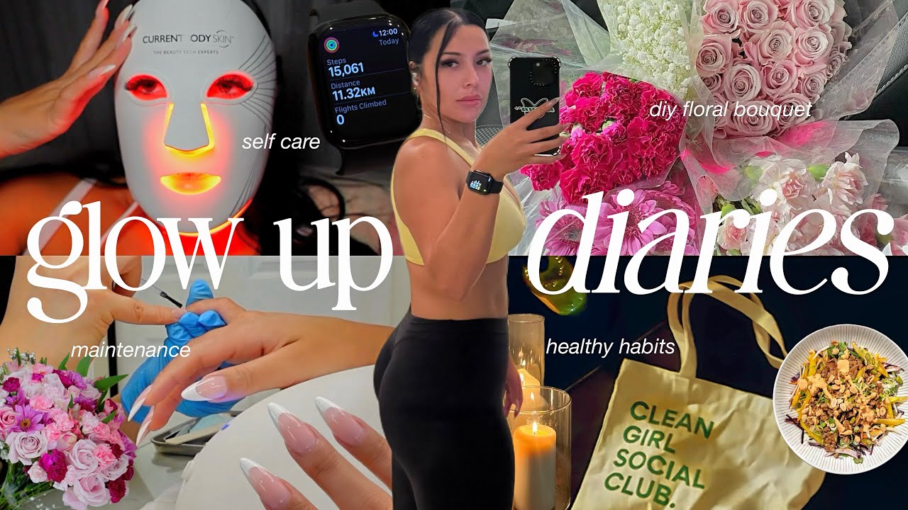 GLOW UP VLOG 🌱self care habits,  fit girl era, nails, diy flower bouquet + weekly workout routine