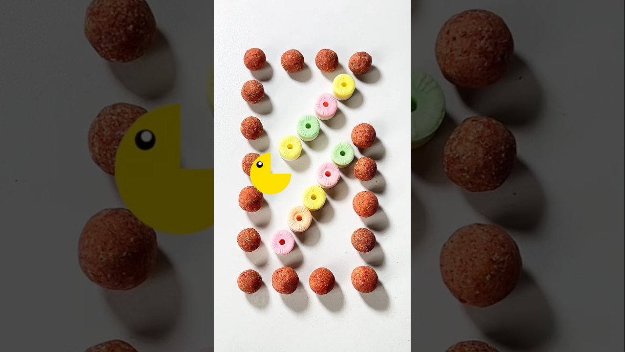 #Greedy Pacman #CrunchyBalls #CandyRings #CreativeNumbers #PacmanInspired #EdibleFun #ColorfulDesign