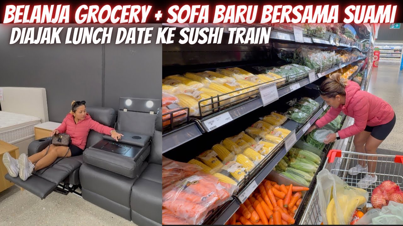 GROCERY SHOPPING AND A NEW SOFA | HUSBAND INVITED TO LUNCH DATE TO SUSHI TRAIN
