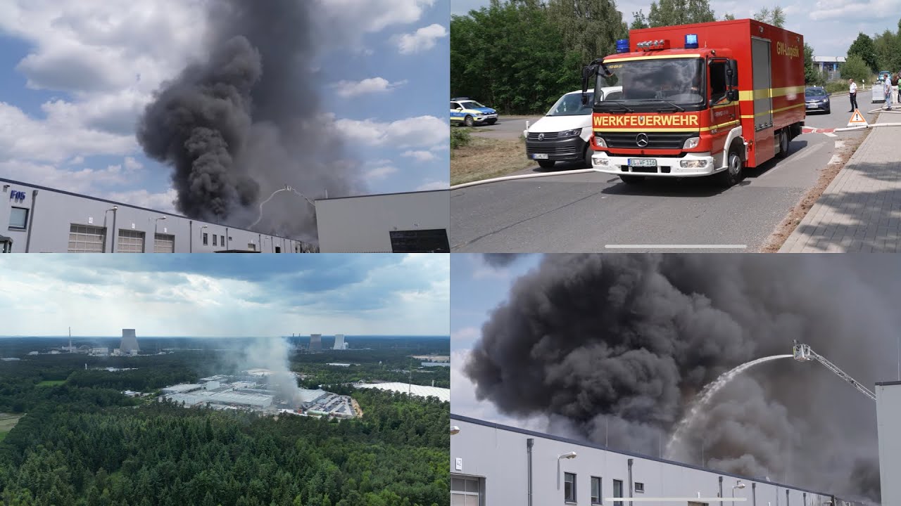 [GROSSBRAND IN LINGEN] Halle von Forschungsfirma in Vollbrand -Rauchwolke Drohne & Einsatzfahrten