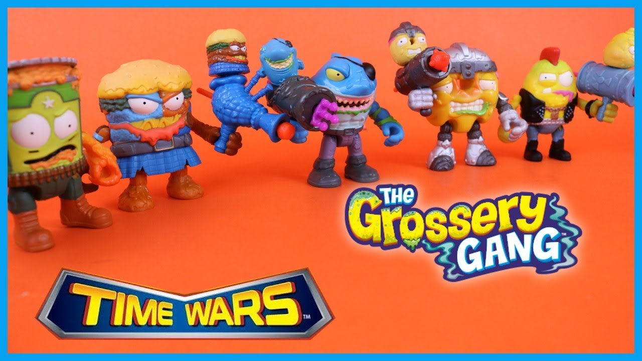 Grossery Gang Time Wars BAD BEANS SHOOTER, JOCK SLOP BURGER, PIRATE SHARK Action Figure Toy Review