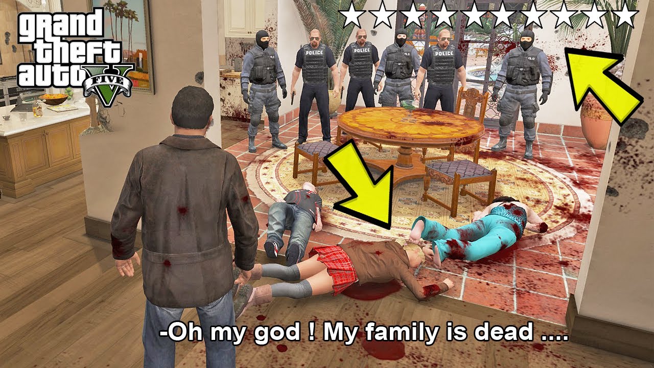 GTA 5 MICHAEL IN EVİNE POLİSLER GİRİNCE BAKIN NE OLUYOR ? AİLESİ ÖLÜYOR !