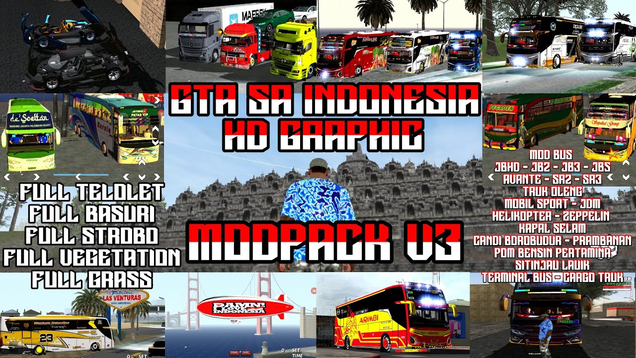GTA SA INDONESIA Modpack Bus - Truck - JDM CAR - SPORT CAR Full Basuri Full Strobo HD GRAPHIC 🔥🔥🔥