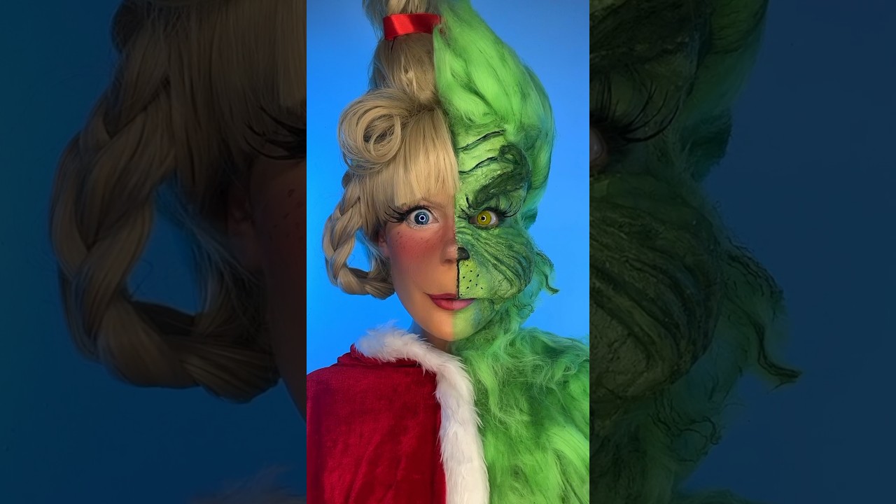 Half The Grinch, Half Cindy Lou Who!💚❤️#halfandhalf #thegrinch #cindouwho #thegrinchmakeup