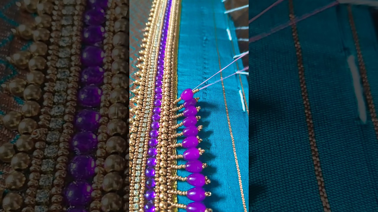 Hand hanging 💜#embroidery #aariworkwithnormalneedle blouse design #aariworkforbeginner 💥💫
