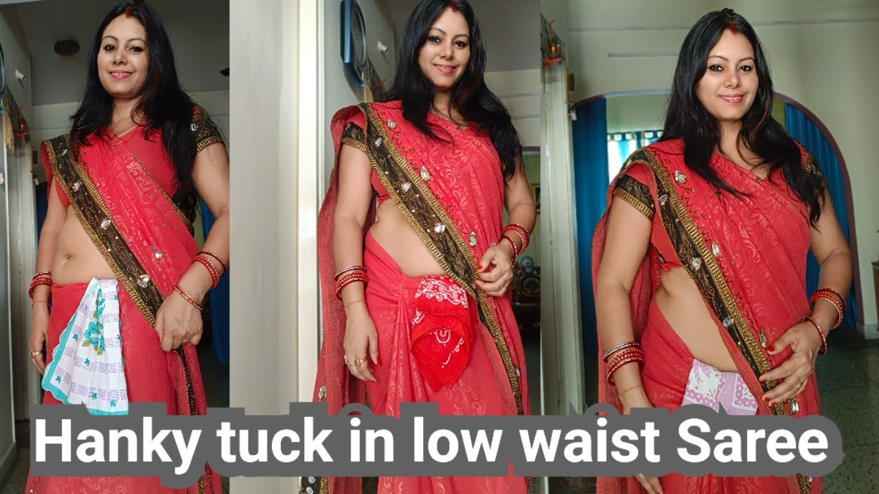 Hanky tuck in low waist Saree!! different style hanky tuck