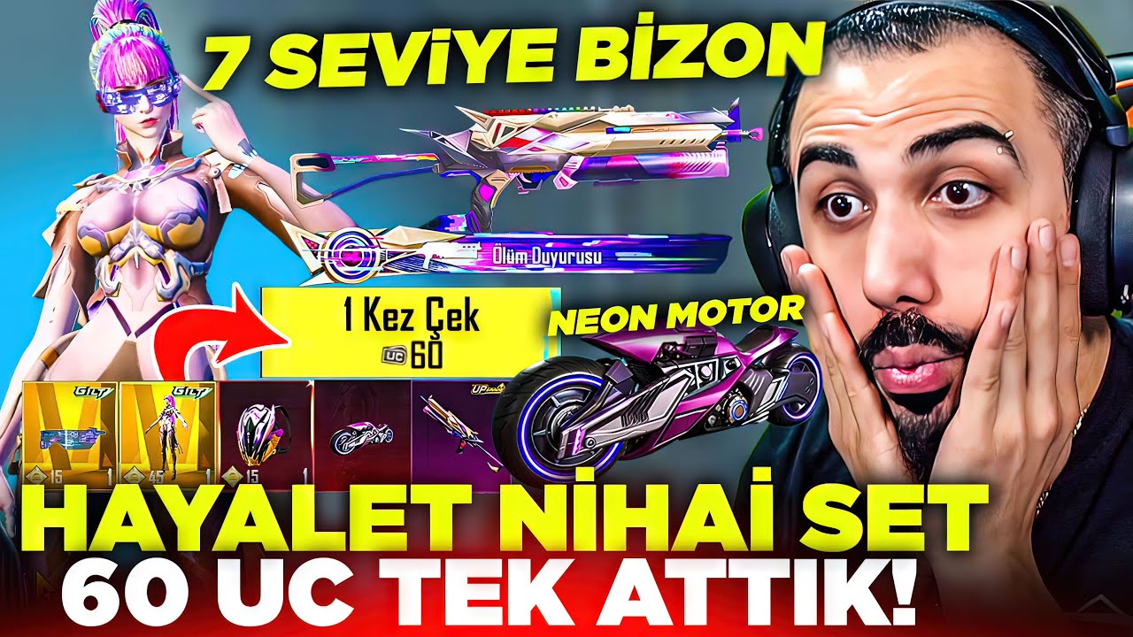 HAYALET NİHAİ SET VE 7 SEVİYE BİZON GELDİ!! 😱 60 UC'YE TEK ATTIK!! NEON MOTOR EFSANE! | PUBG MOBILE