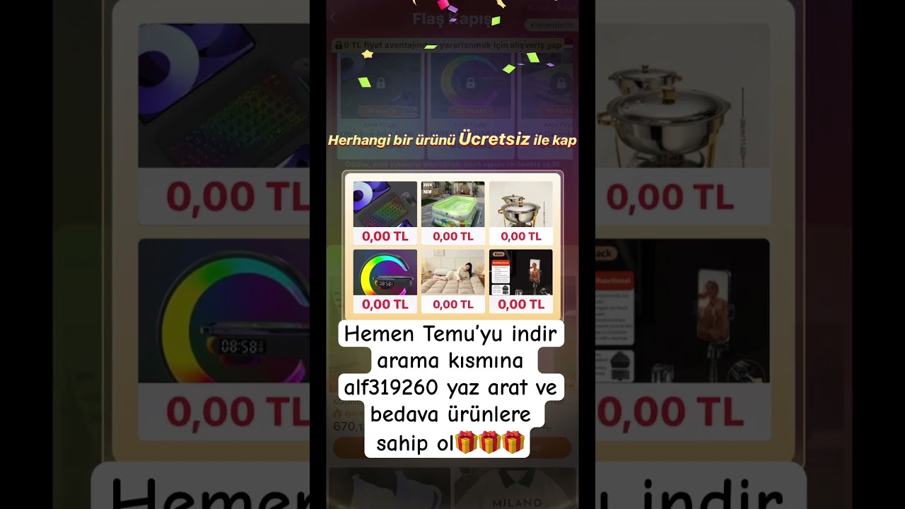 Hemen Temu’yu indir arama kısmına alf319260 yaz arat ve bedava ürünlere sahip ol🎁🎁🎁#viral #temu