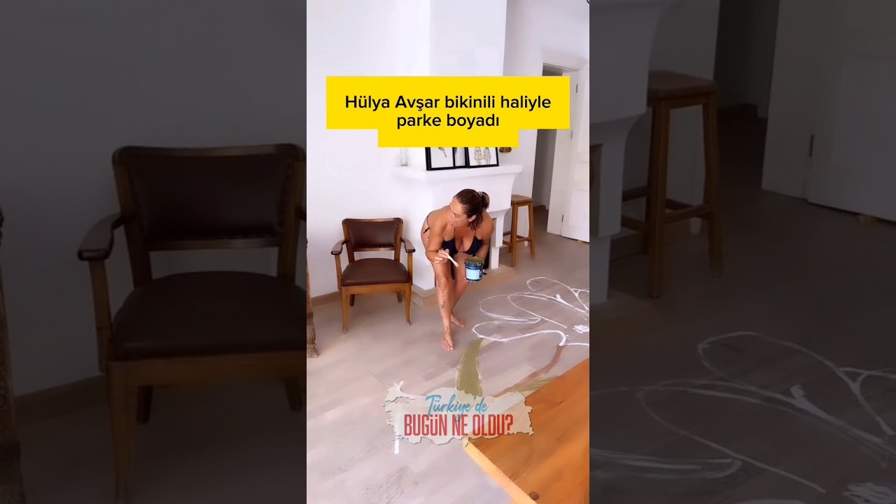 Hülya Avşar Bikinili Haliyle Parkeleri Boyuyor
